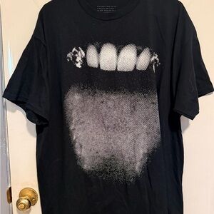 Post Malone Black Graphic Tee with White Halftone Mouth Print